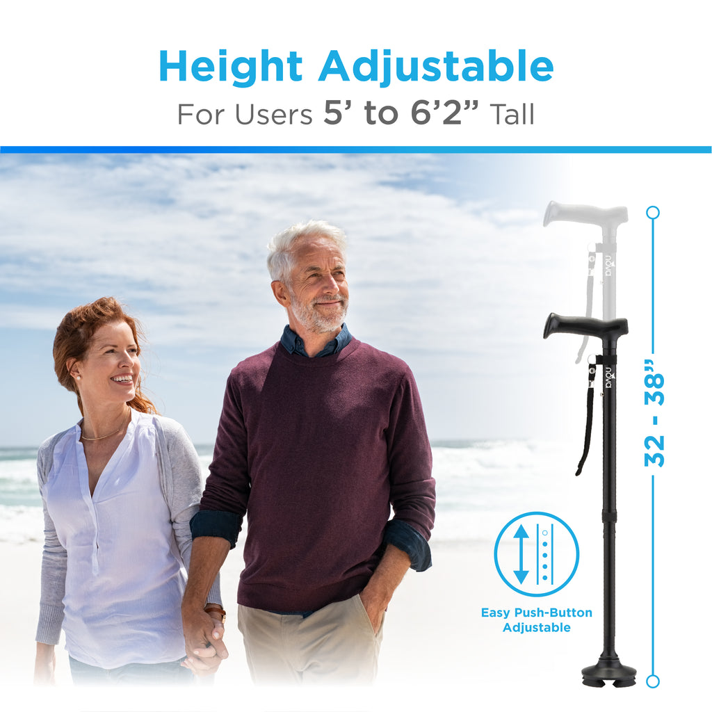 Nova FOLDING CANE WITH QUAD TIP BLACK