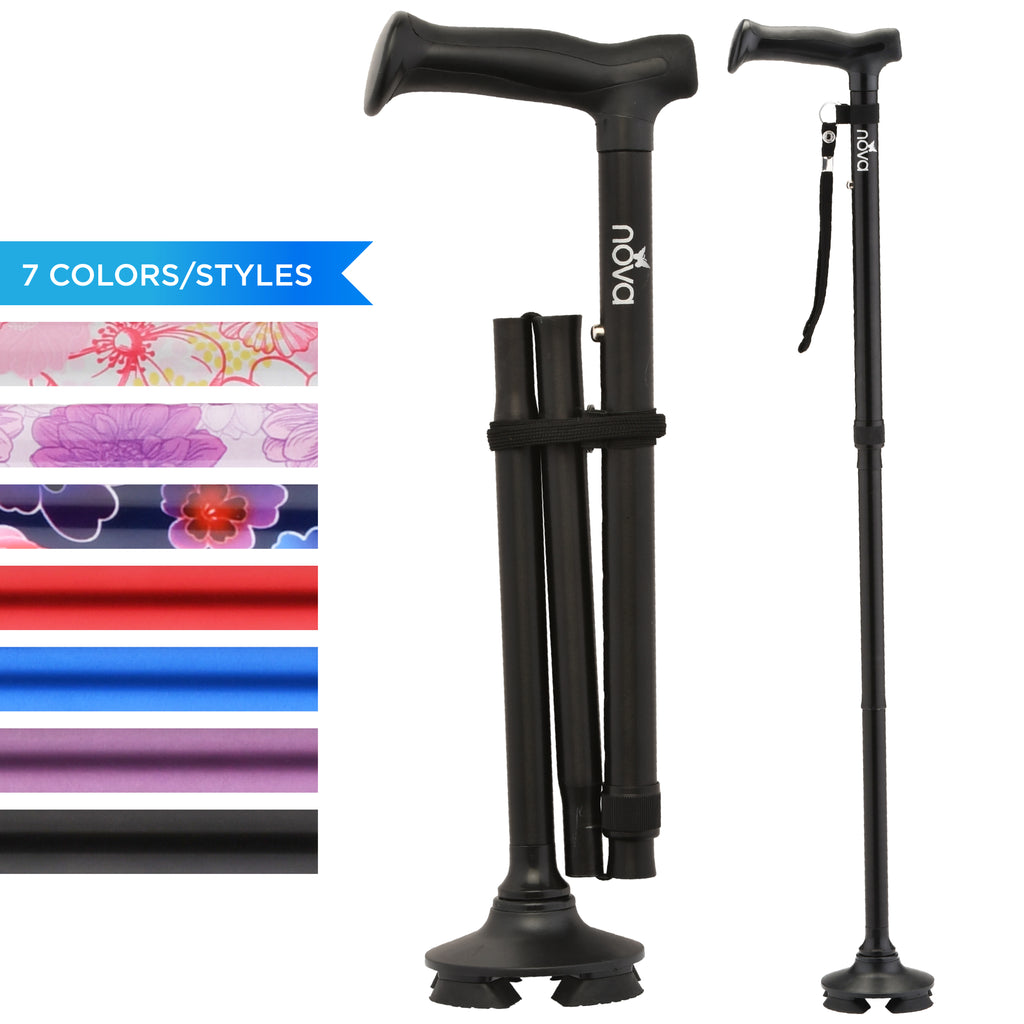 Nova FOLDING CANE WITH QUAD TIP BLACK