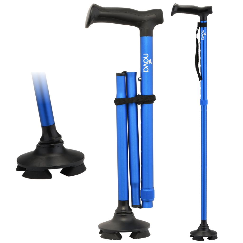 Nova FOLDING CANE WITH QUAD TIP BLACK