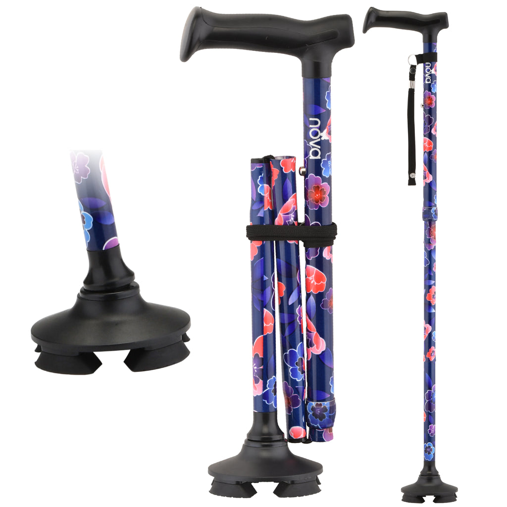 Nova FOLDING CANE WITH QUAD TIP BLACK