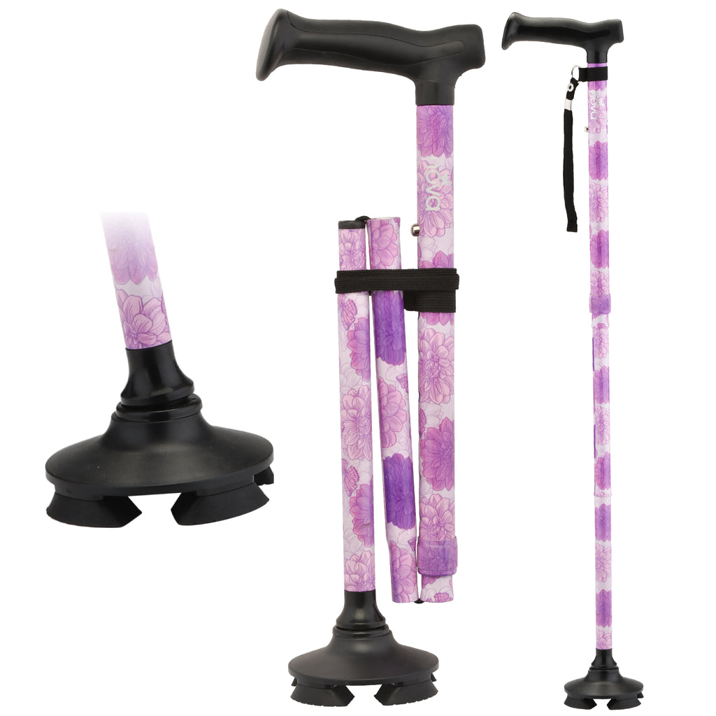 Nova FOLDING CANE WITH QUAD TIP BLACK
