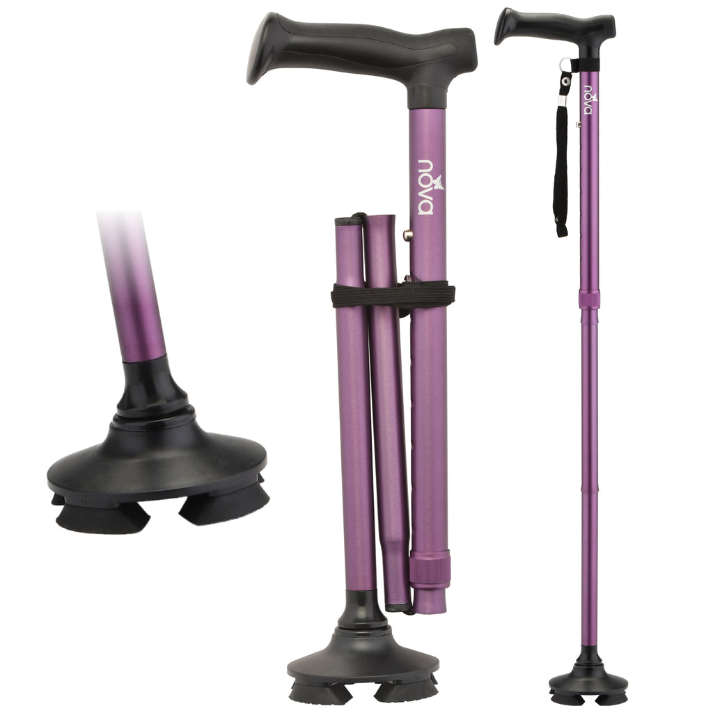 Nova FOLDING CANE WITH QUAD TIP BLACK