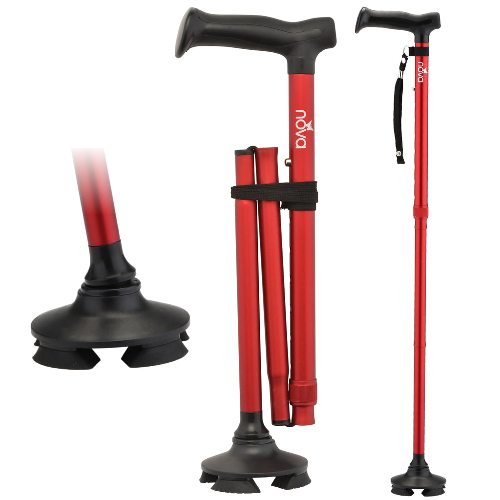Nova FOLDING CANE WITH QUAD TIP BLACK