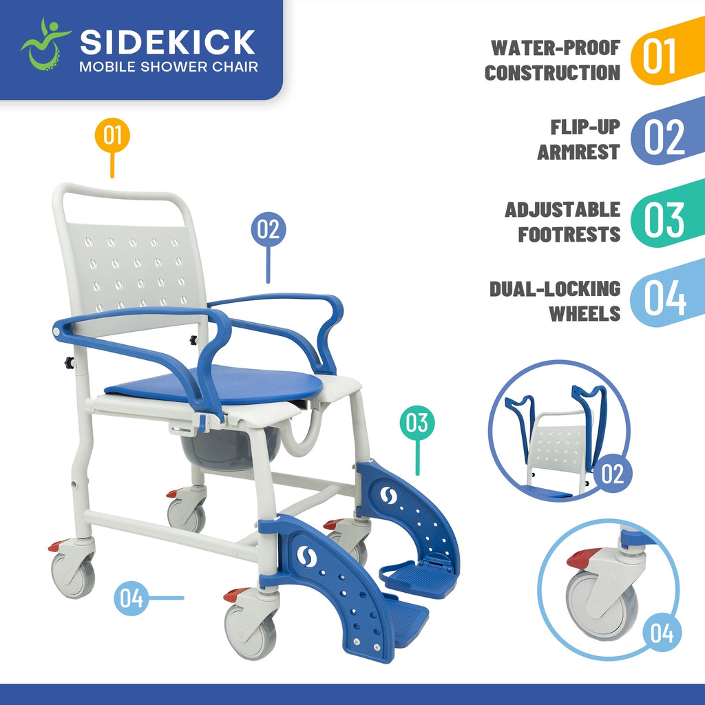 Climbing Steps Sidekick Ultralight Shower Chair w/ Rear Wheels Kit