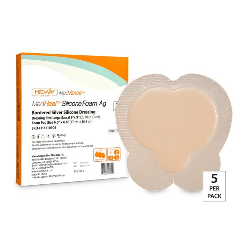 Curavance Bordered Silver Silicone Dressing, Sacral, 9"x9"