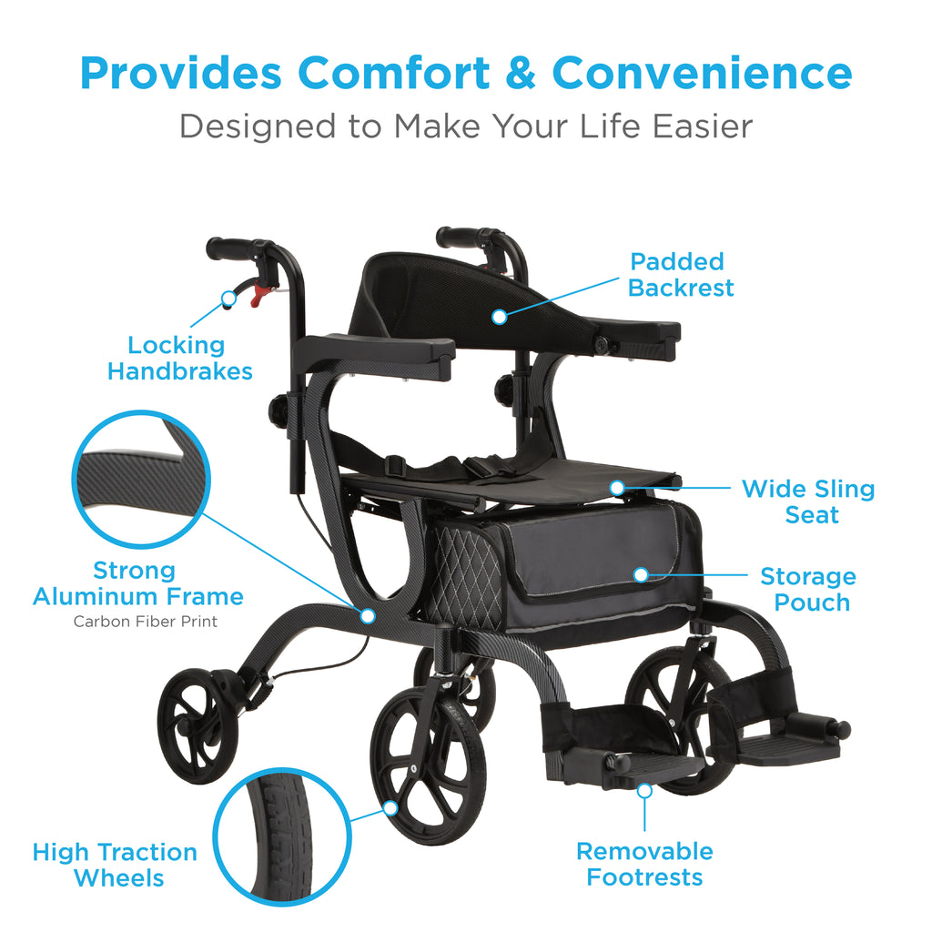 Gemini 2 in 1 Rollator Transport Chair 4500BK