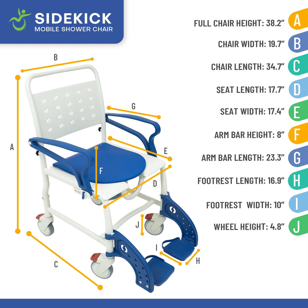 Climbing Steps Sidekick Ultralight Shower Chair w/ Rear Wheels Kit