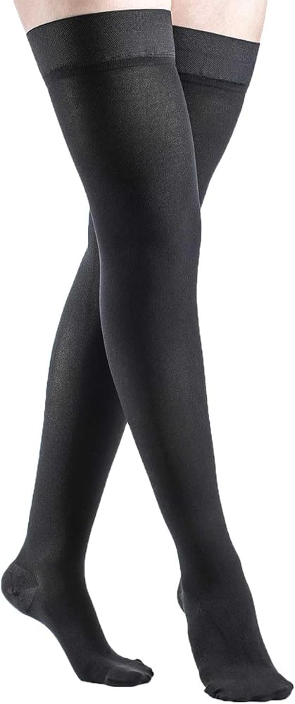Sigvaris Dynaven 970 Opaque Women's 15-20mmHg Thigh w/ Grip-Top Closed Toe Black Standard SL