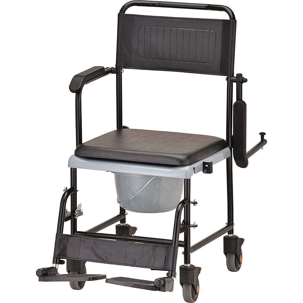 Nova Drop Arm Commode Transport Chair with Wheels