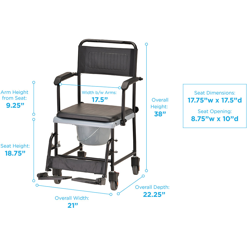 Nova Drop Arm Commode Transport Chair with Wheels
