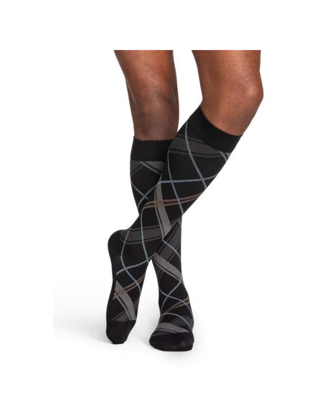 Sigvaris Well Being Microfiber Shades 183 Men's 15–20mmHg Calf Closed Toe Black Plaid 6½ - 8½