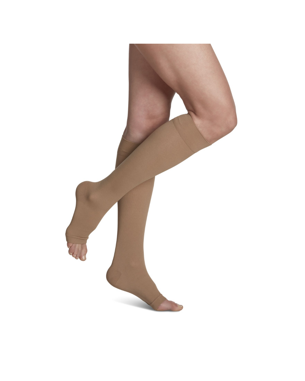 Sigvaris Essential Cotton 230 20–30mmHg Calf Open Toe Light Beige Standard MS
