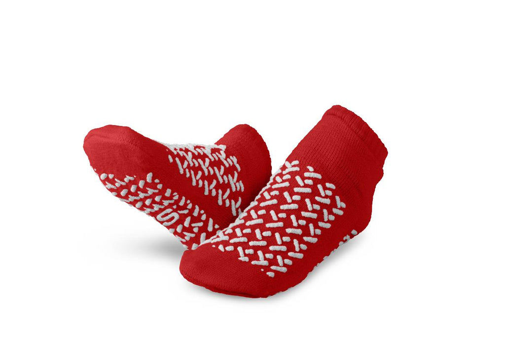 Medline Double-Tread Patient Slippers, Terry Inside, Red, Size Small
