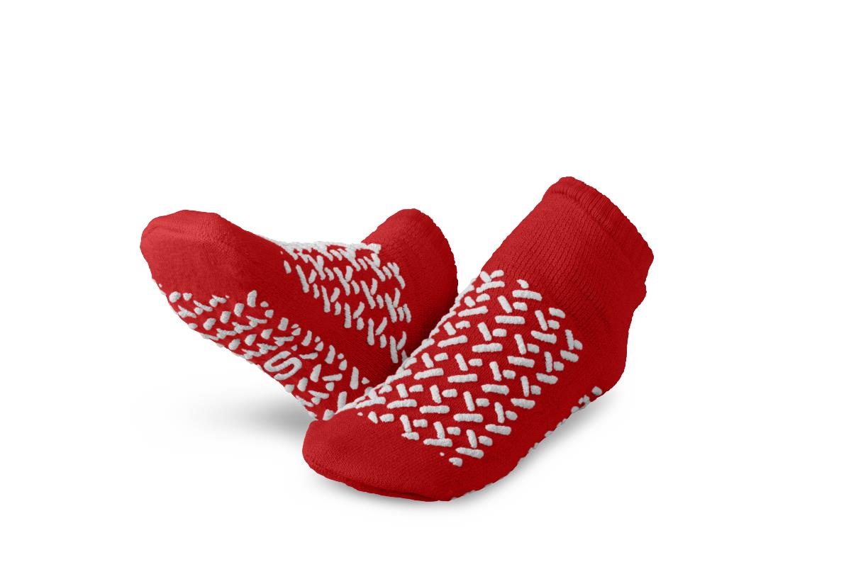 Medline Double-Tread Patient Slippers, Terry Inside, Red, Size Small