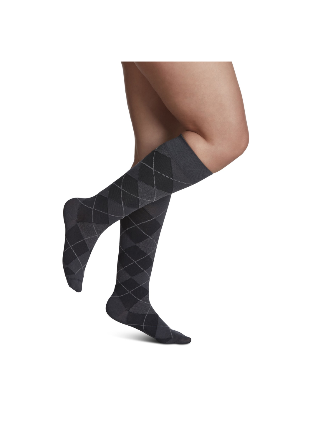 Sigvaris Well Being Microfiber Shades 143 Women's 15–20mmHg Calf Closed Toe Graphite Argyle 7½ – 9½