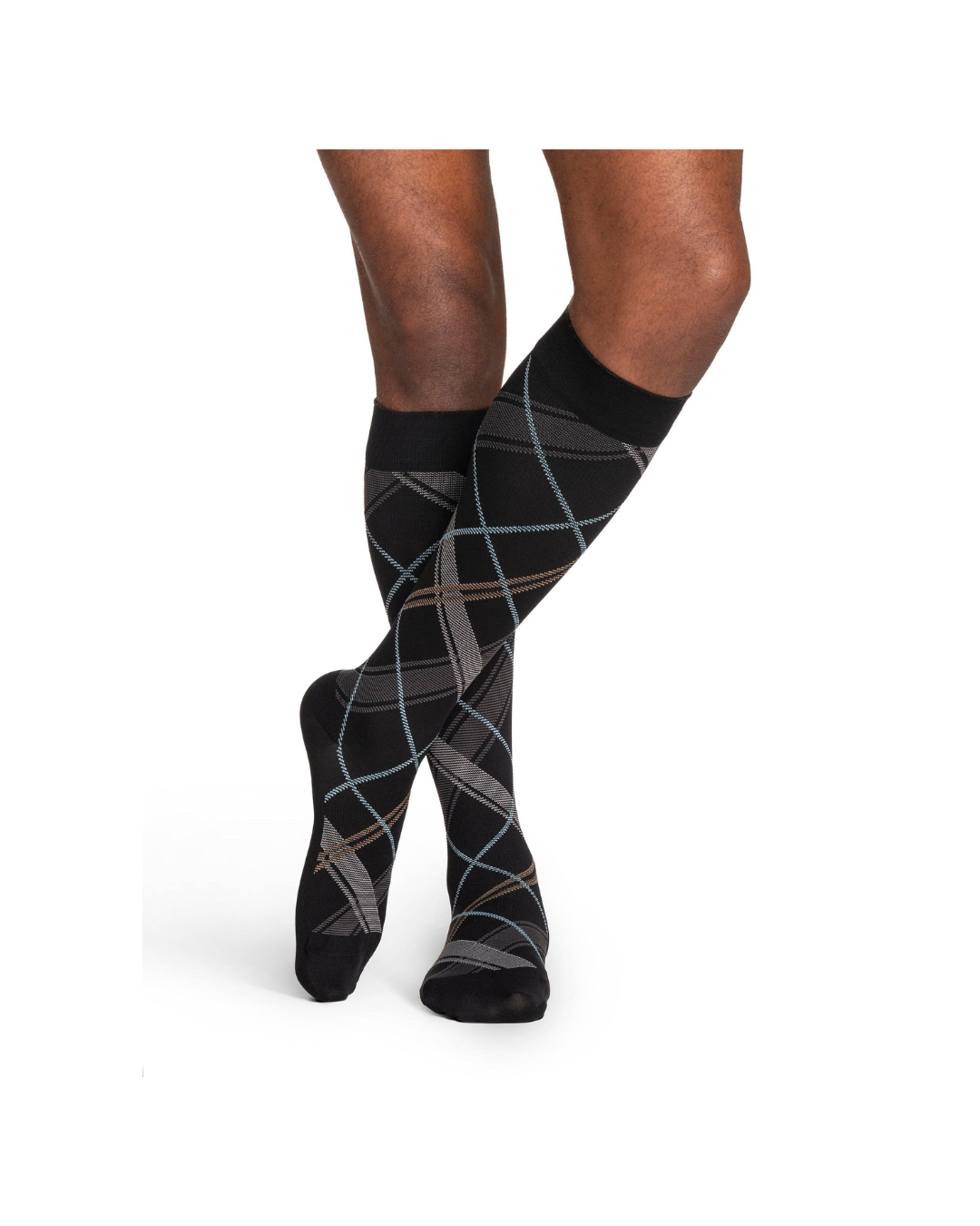 Sigvaris Style Microfiber Patterns 830 Men’s 20-30mmHg Calf Closed Toe Black Plaid MS