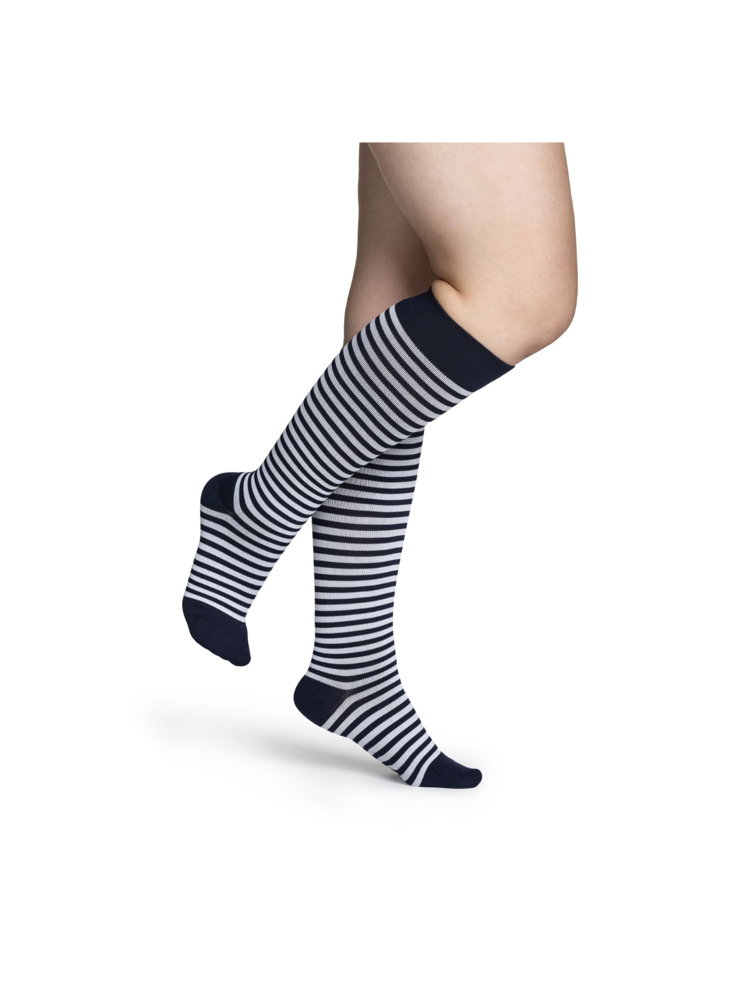 Sigvaris Well Being Microfiber Shades 143 Women's 15–20mmHg Calf Closed Toe Mariner Stripe 10 – 12