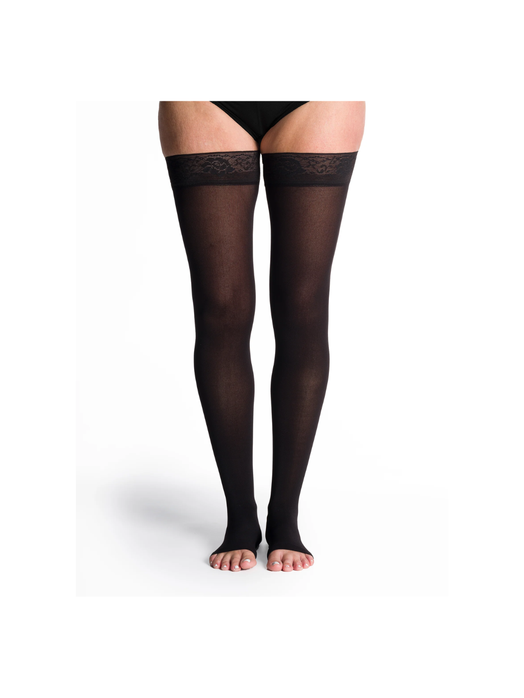 Sigvaris Style Soft Opaque 840 20–30mmHg Thigh w/Grip-Top Open Toe Black Standard MS