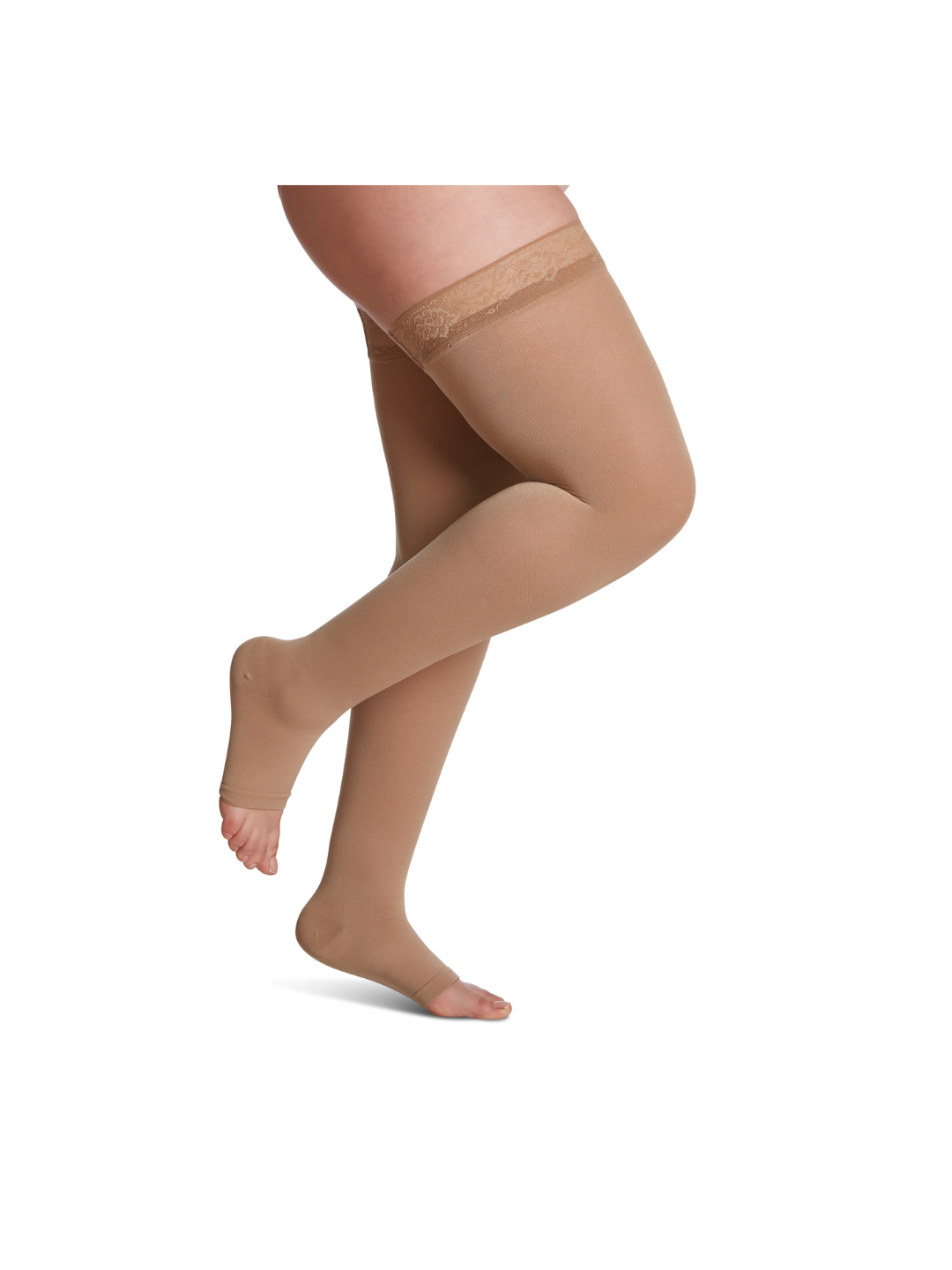 Sigvaris Style Soft Opaque 840 20–30mmHg Thigh w/Grip-Top Open Toe Chai (Nude) Standard SL