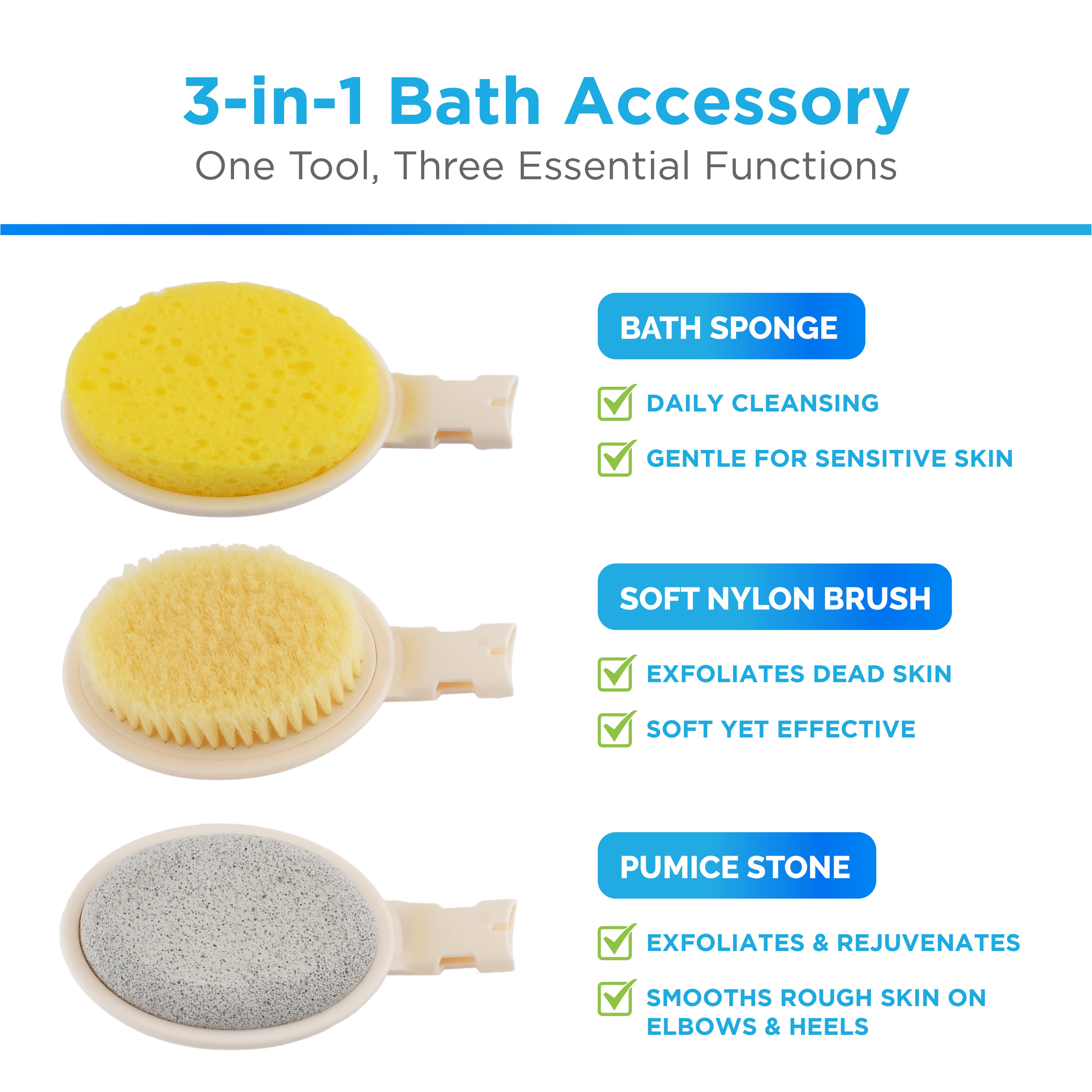 Nova 3-in -1 Folding Bath Brush Set