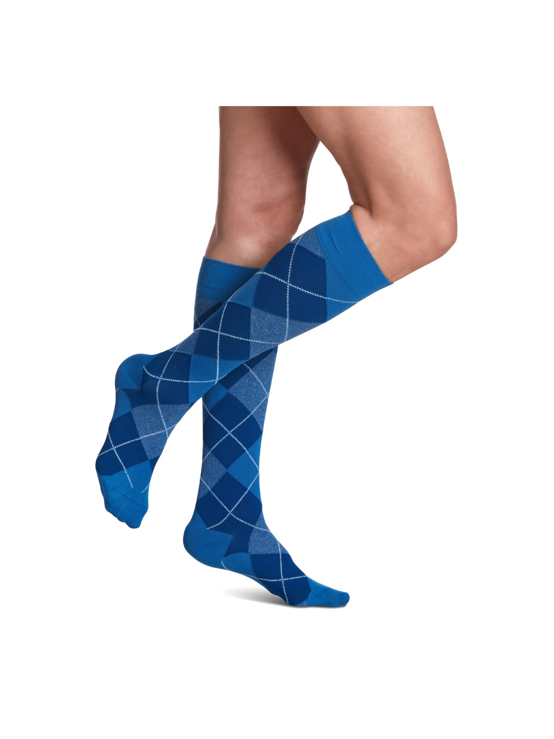 Sigvaris Well Being Microfiber Shades 143 Women's 15–20mmHg Calf Closed Toe Royal Blue Argyle 10 – 12