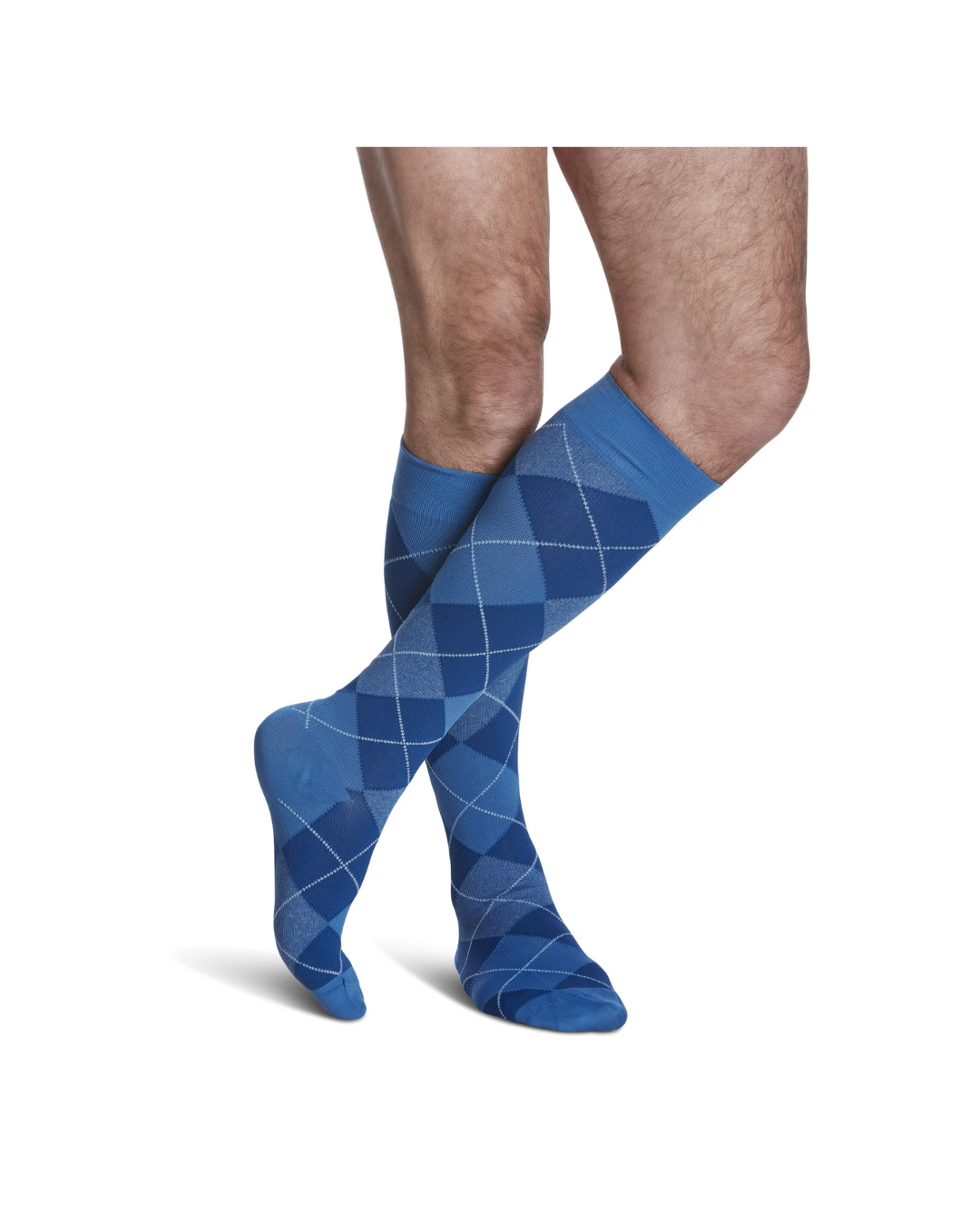 Sigvaris Well Being Microfiber Shades 183 Men's 15–20mmHg Calf Closed Toe Royal Blue Argyle 6½ - 8½