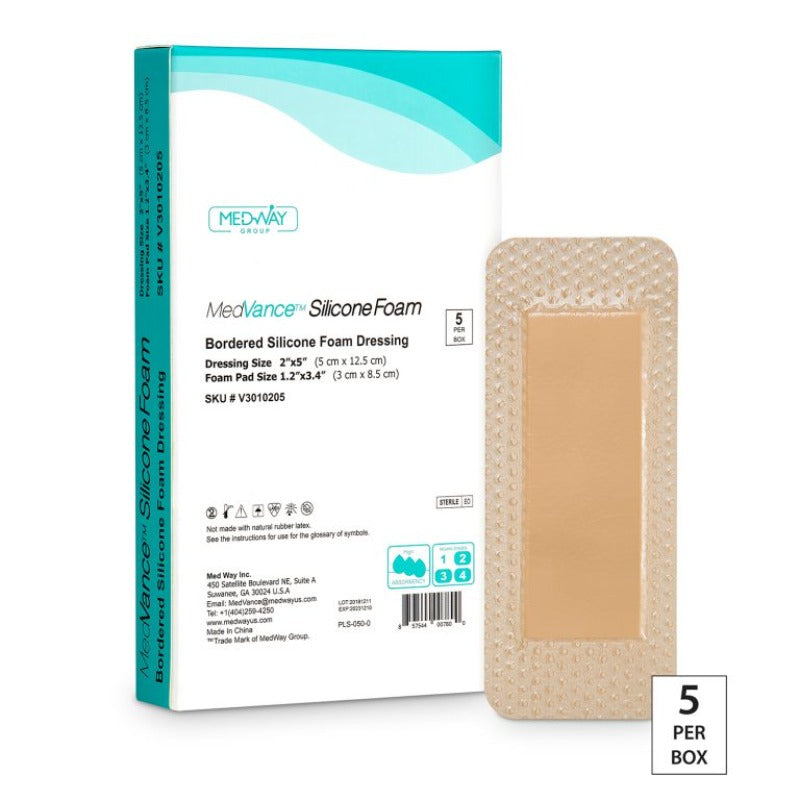 MedVance Silicone - Bordered Silicone Foam Dressing, 2" x 5"