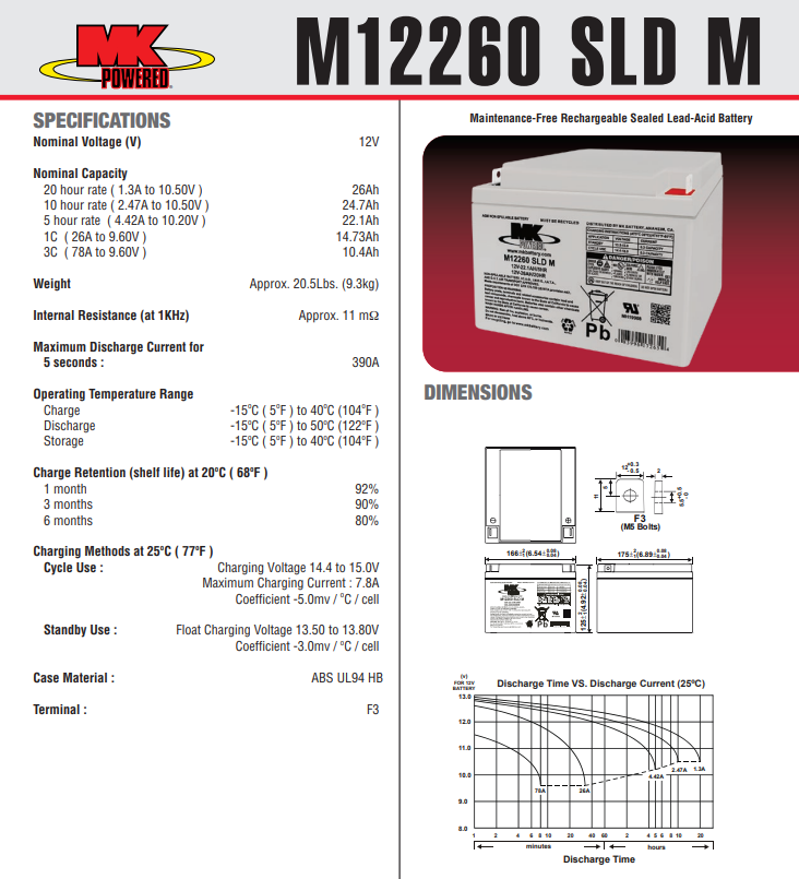 MK BATTERY M12260 SLD M (12V 26Ah)