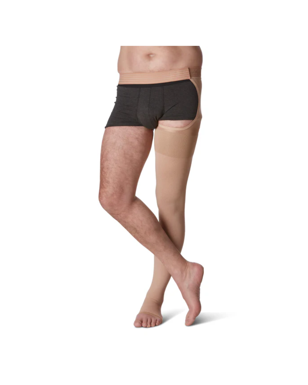Sigvaris Natural Rubber 500 30-40mmHg Thigh w/Waist Attachment Open Toe Beige Left L1