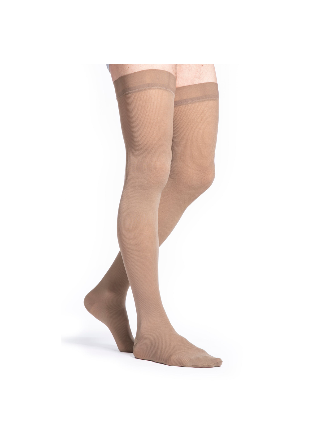 Sigvaris Style Microfiber 820 Men’s 20-30mmHg Thigh w/Grip-Top Closed Toe Tan-Khaki Standard LL