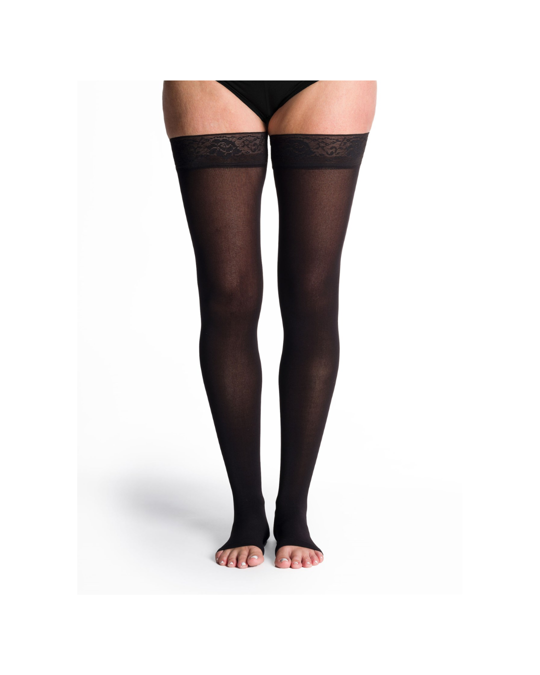 Sigvaris Style Soft Opaque 840 15–20 mmHg Thigh w/Grip-Top Open Toe Black Standard MS