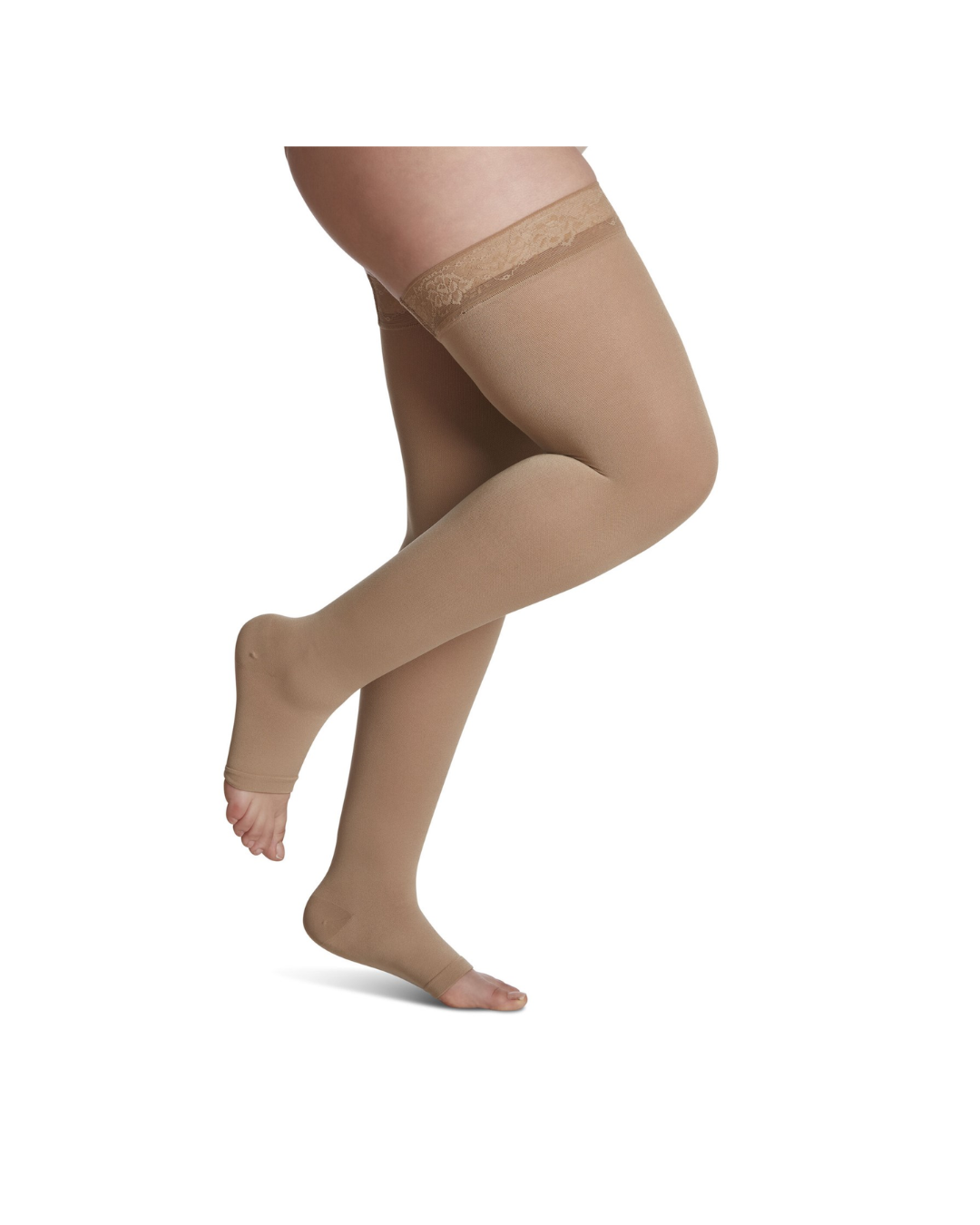 Sigvaris Style Soft Opaque 840 30-40mmHg Thigh w/Grip-Top Open Toe Chai (Nude) Standard SS