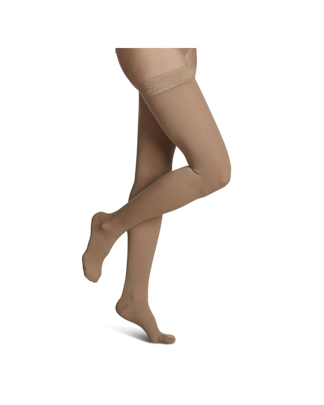 Sigvaris Essential Opaque 860 Women's 30-40mmHg Thigh w/Grip-Top Closed Toe Golden (Suntan) Standard LS