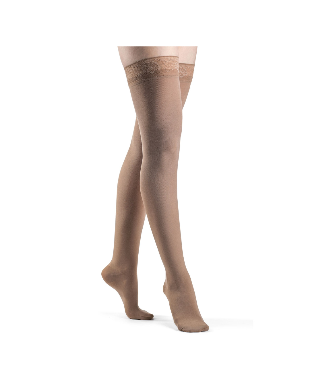 Sigvaris Style Soft Opaque 840 Women’s 15–20 mmHg Thigh w/Grip-Top Closed Toe Pecan Standard LL