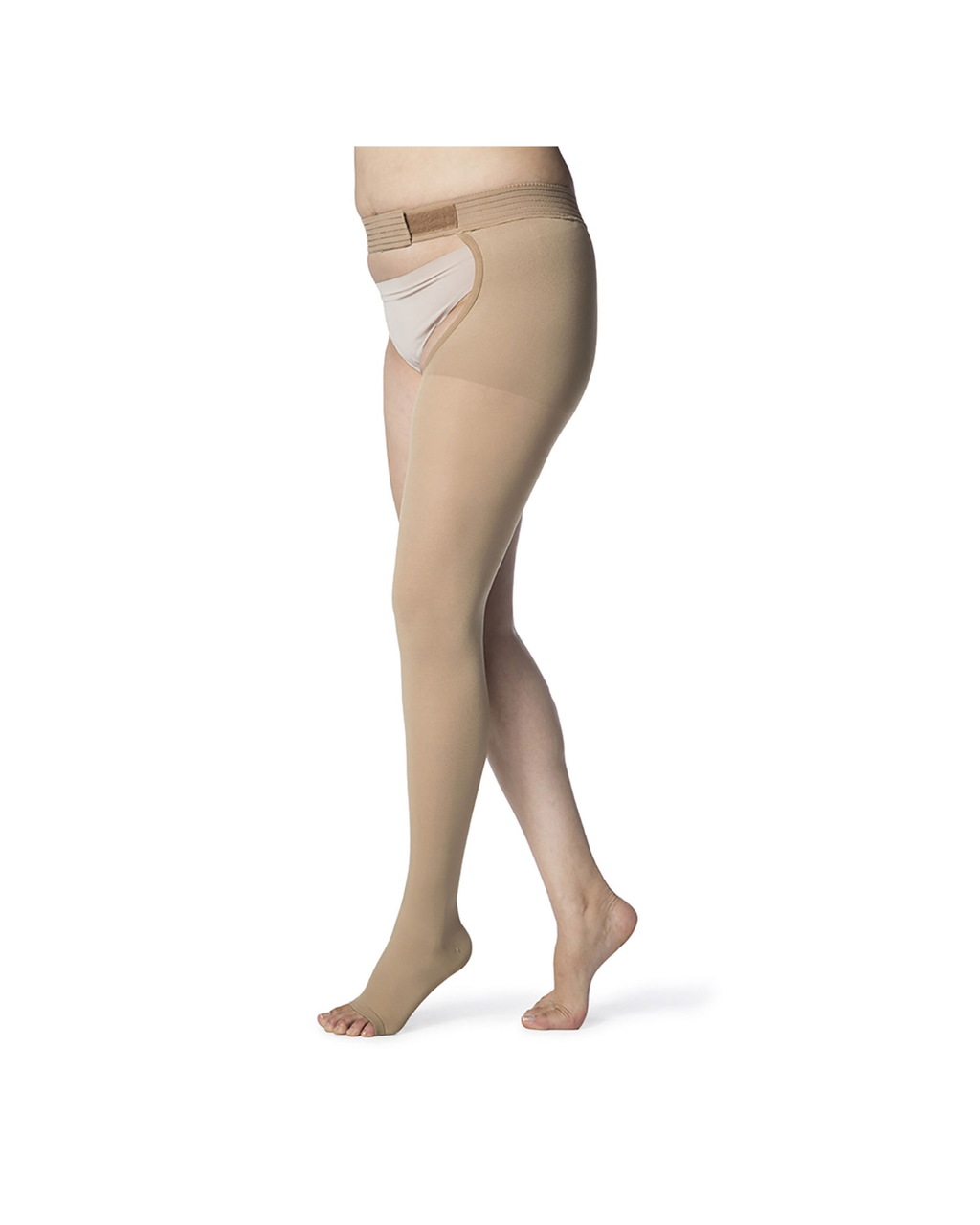 Sigvaris Essential Opaque 860 30-40mmHg Thigh w/Waist Attachment Open Toe Light Beige LS