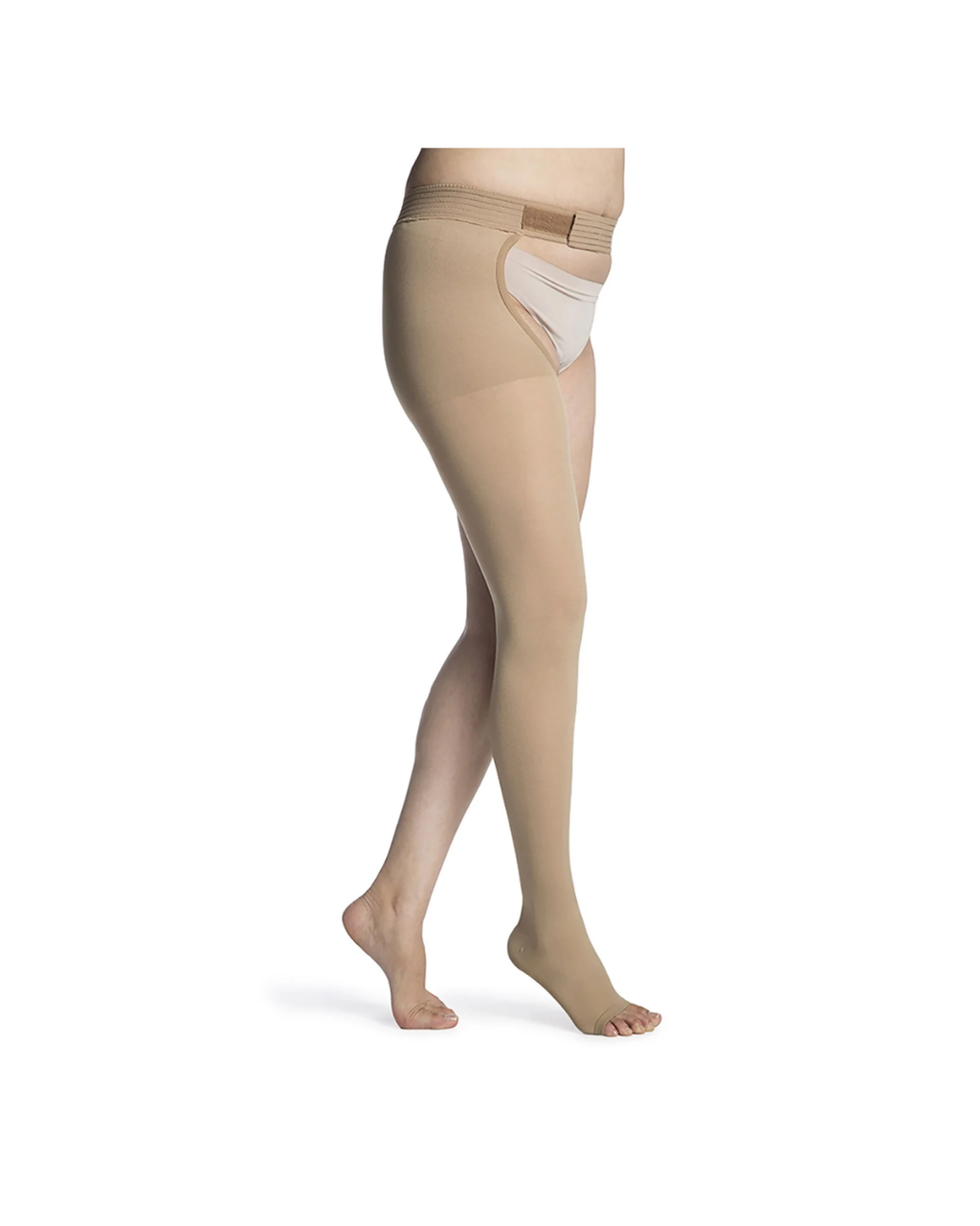 Sigvaris Essential Opaque 860 30-40mmHg Thigh w/Waist Attachment Open Toe Light Beige LS