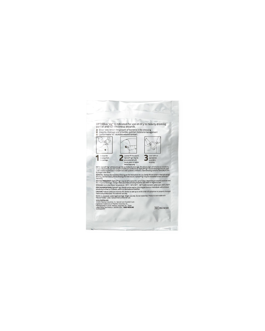 Opticell Ag+ Silver Antibacterial Gelling Fiber Wound Dressing - 0.75" x 18"