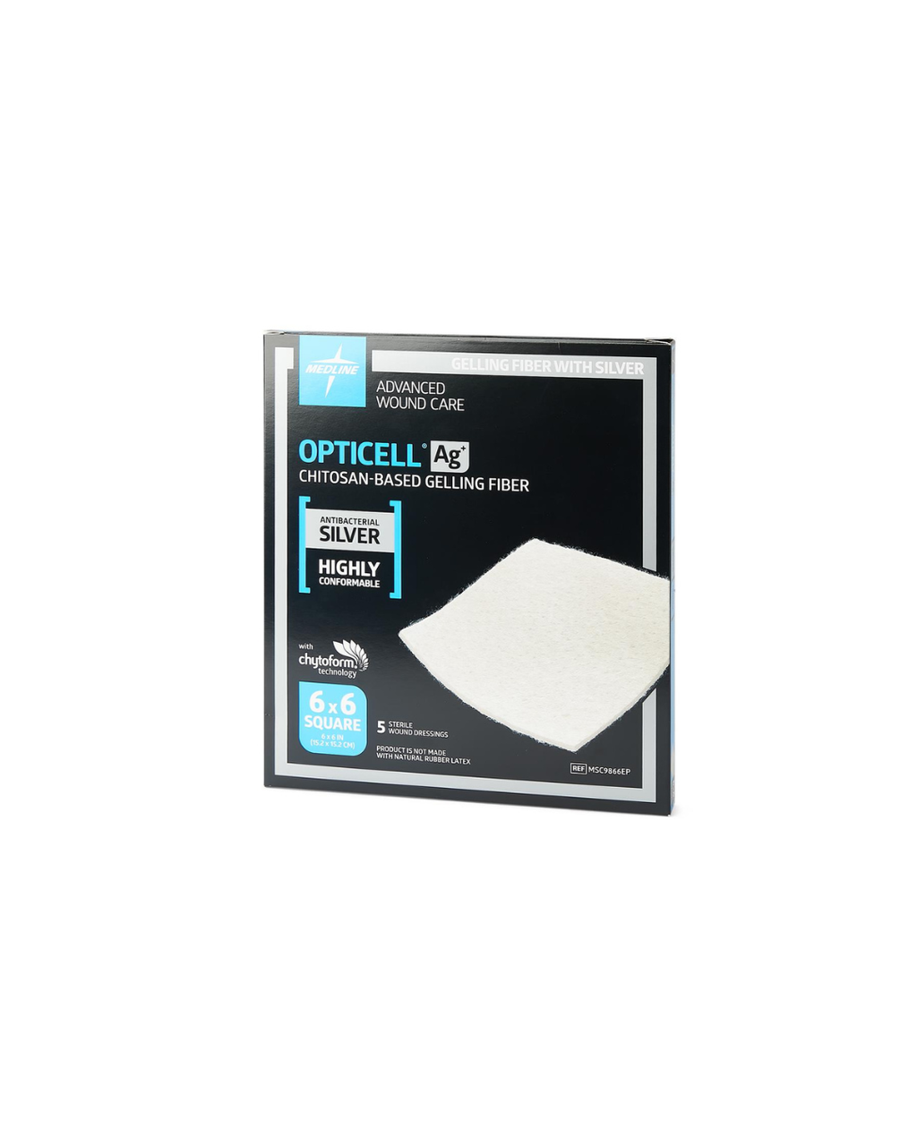 Opticell Ag+ Silver Antibacterial Gelling Fiber Wound Dressing - 6" x 6"