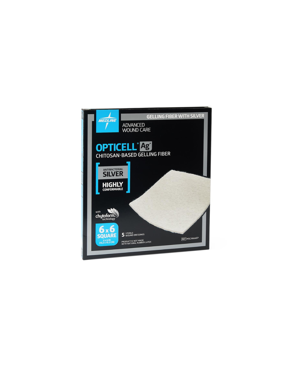 Opticell Ag+ Silver Antibacterial Gelling Fiber Wound Dressing - 6" x 6"