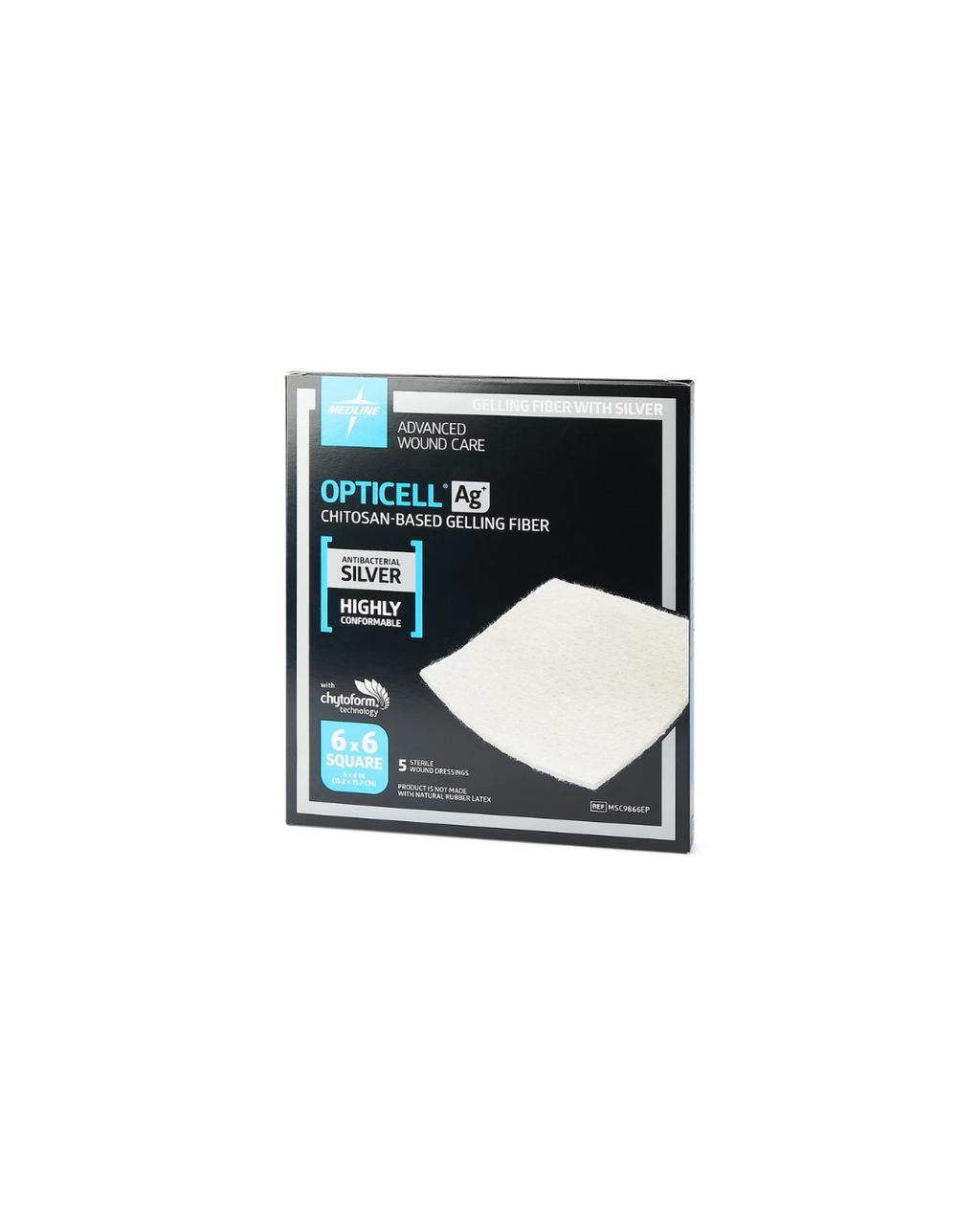 Opticell Ag+ Silver Antibacterial Gelling Fiber Wound Dressing - 6" x 6"