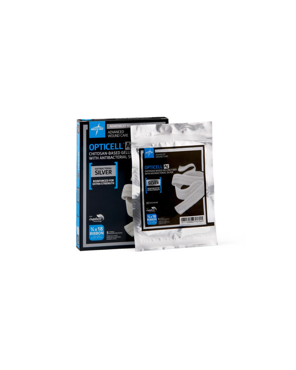 Opticell Ag+ Silver Antibacterial Gelling Fiber Wound Dressing - 0.75" x 18"