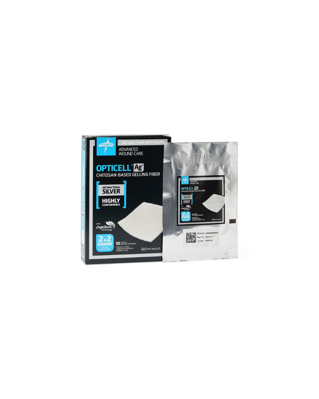 Opticell Ag+ Silver Antibacterial Gelling Fiber Wound Dressing - 2" x 2"