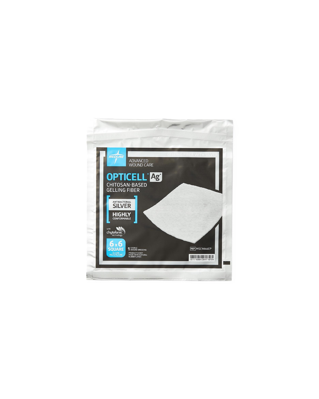 Opticell Ag+ Silver Antibacterial Gelling Fiber Wound Dressing - 6" x 6"