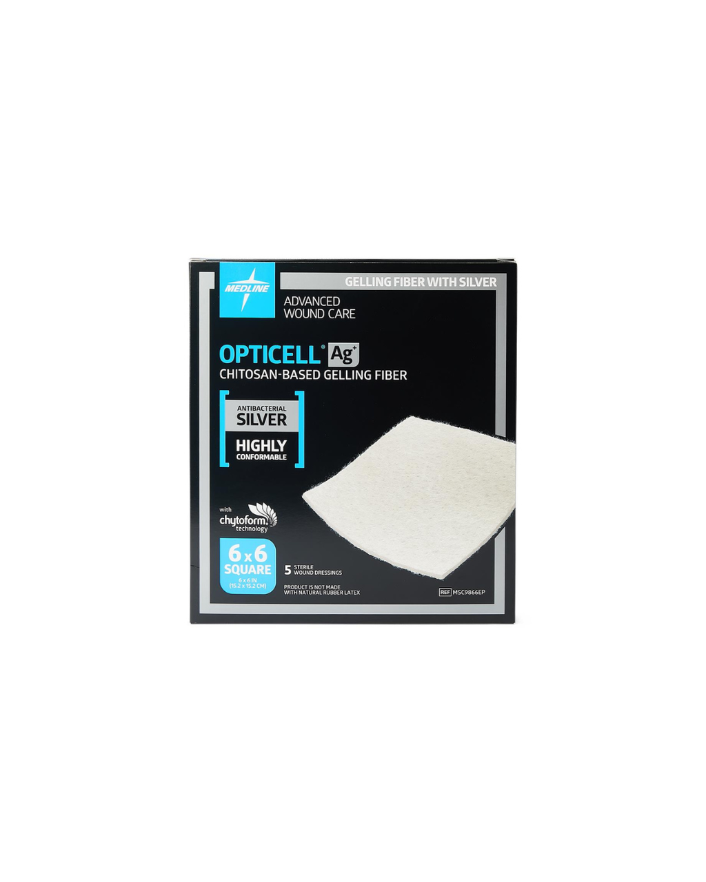 Opticell Ag+ Silver Antibacterial Gelling Fiber Wound Dressing - 6" x 6"
