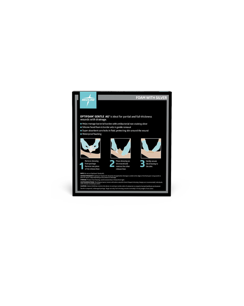 Optifoam Gentle Silicone-Faced Foam Dressing with Silver, in Educational Packaging - 6" x 6"