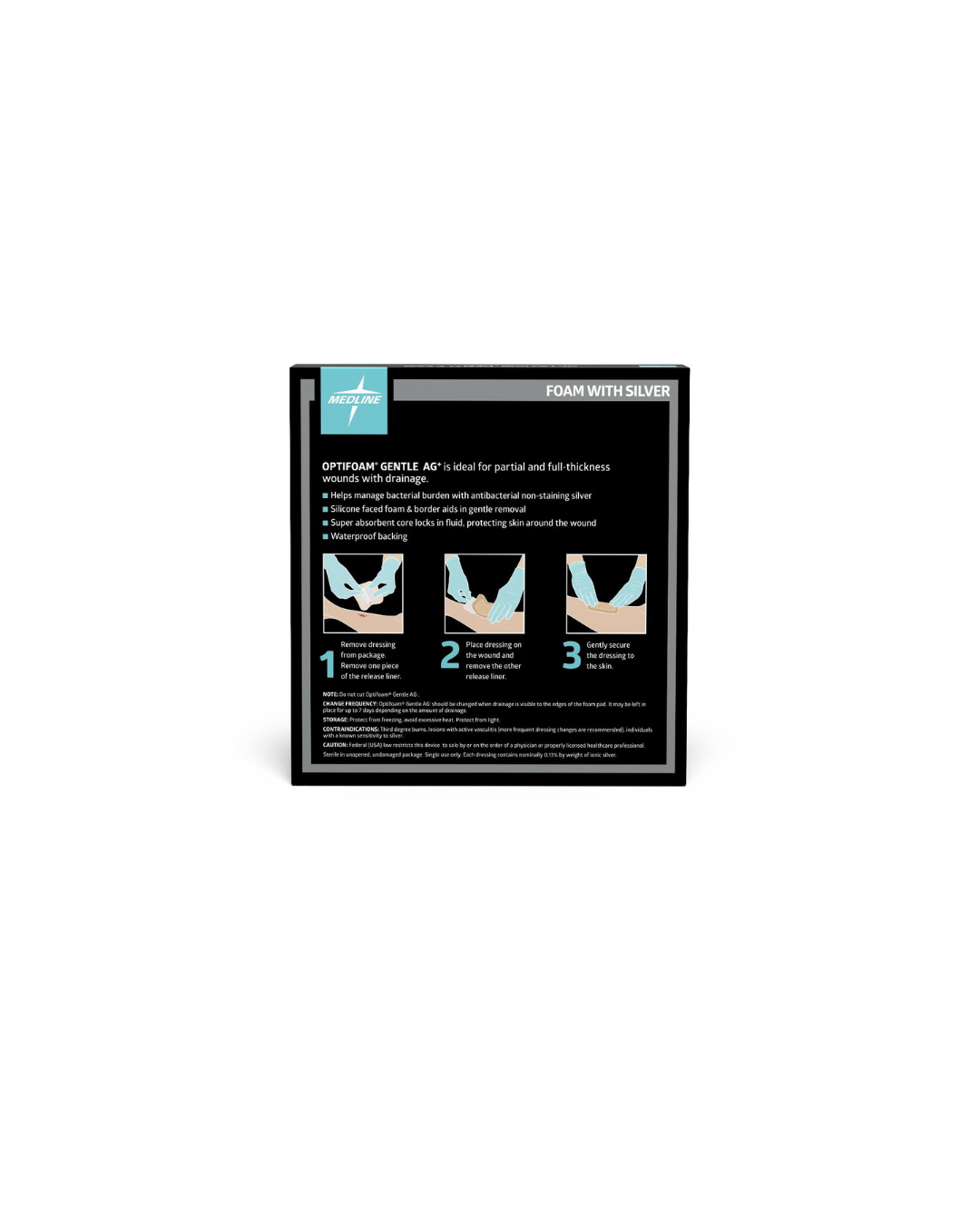 Optifoam Gentle Silicone-Faced Foam Dressing with Silver, in Educational Packaging - 6" x 6"
