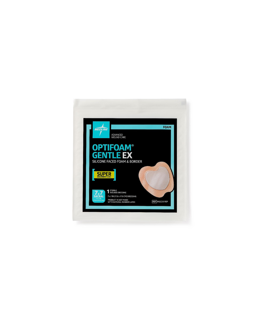 Optifoam Gentle EX Sacrum Foam Dressing in Educational Packaging - 7" x 7"