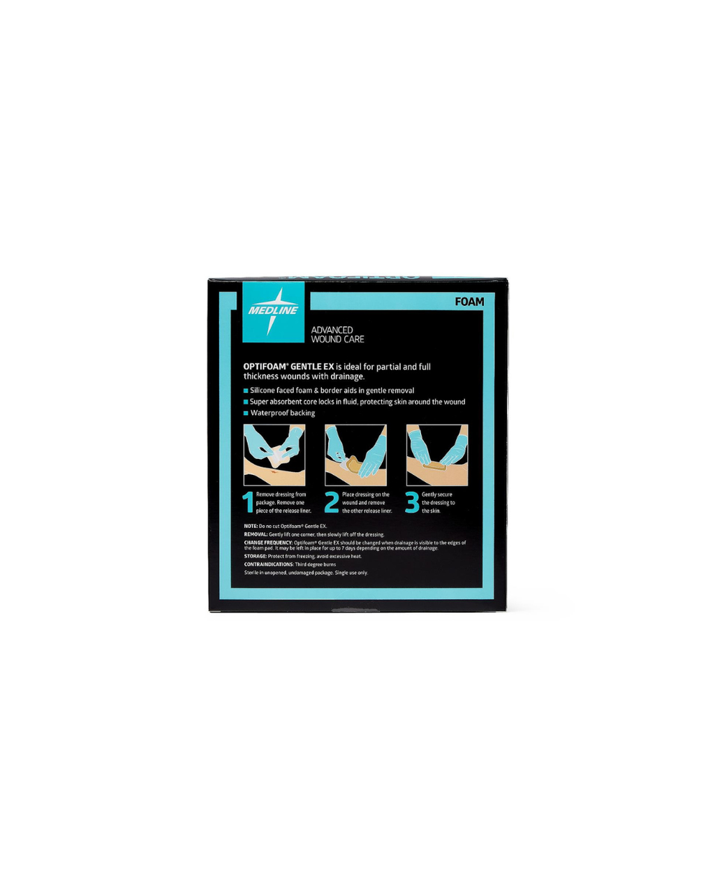 Optifoam Gentle EX Bordered Foam Dressing in Educational Packaging - 4" x 4"