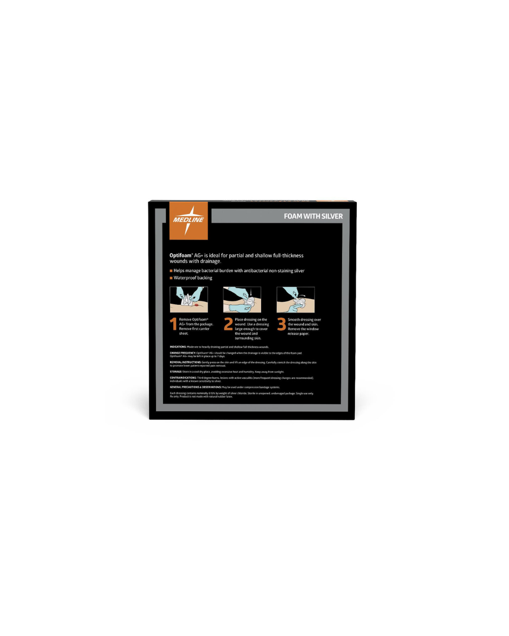 Optifoam AG+ Sacrum Silver Wound Dressing in Educational Packaging - 6" x 5.5"