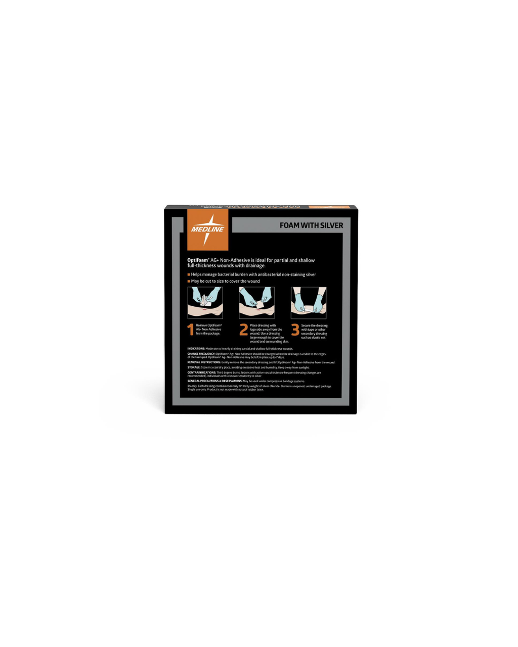 Optifoam AG+ Nonadhesive Silver Wound Dressing in Educational Packaging - 4" x 4"